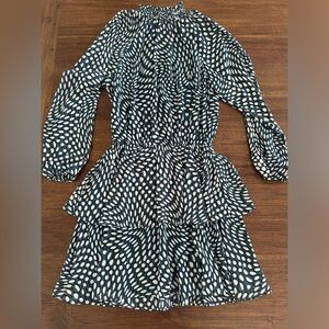 Dark Turquoise Long Sleeve High Neck Ruffled Dress, Size Small (4-6)